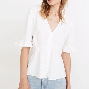 Madewell Linen-Blend Journal Keyhole-Sleeve Top